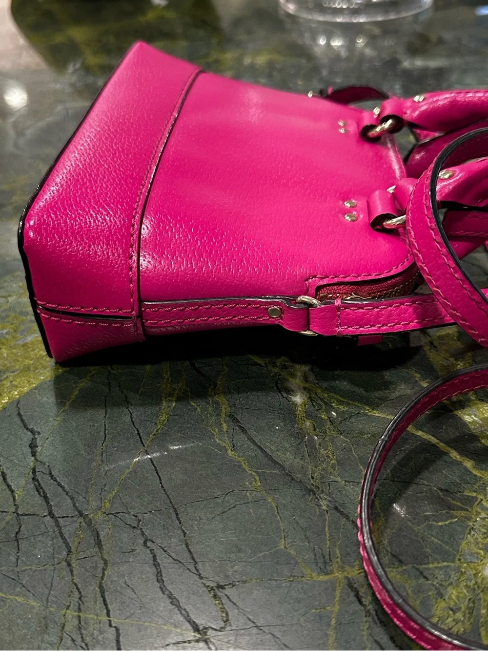 KATE SPADE HOT Pink Leather Mini Satchel with Crossbody Strap 8” x 5.5 x2.5”